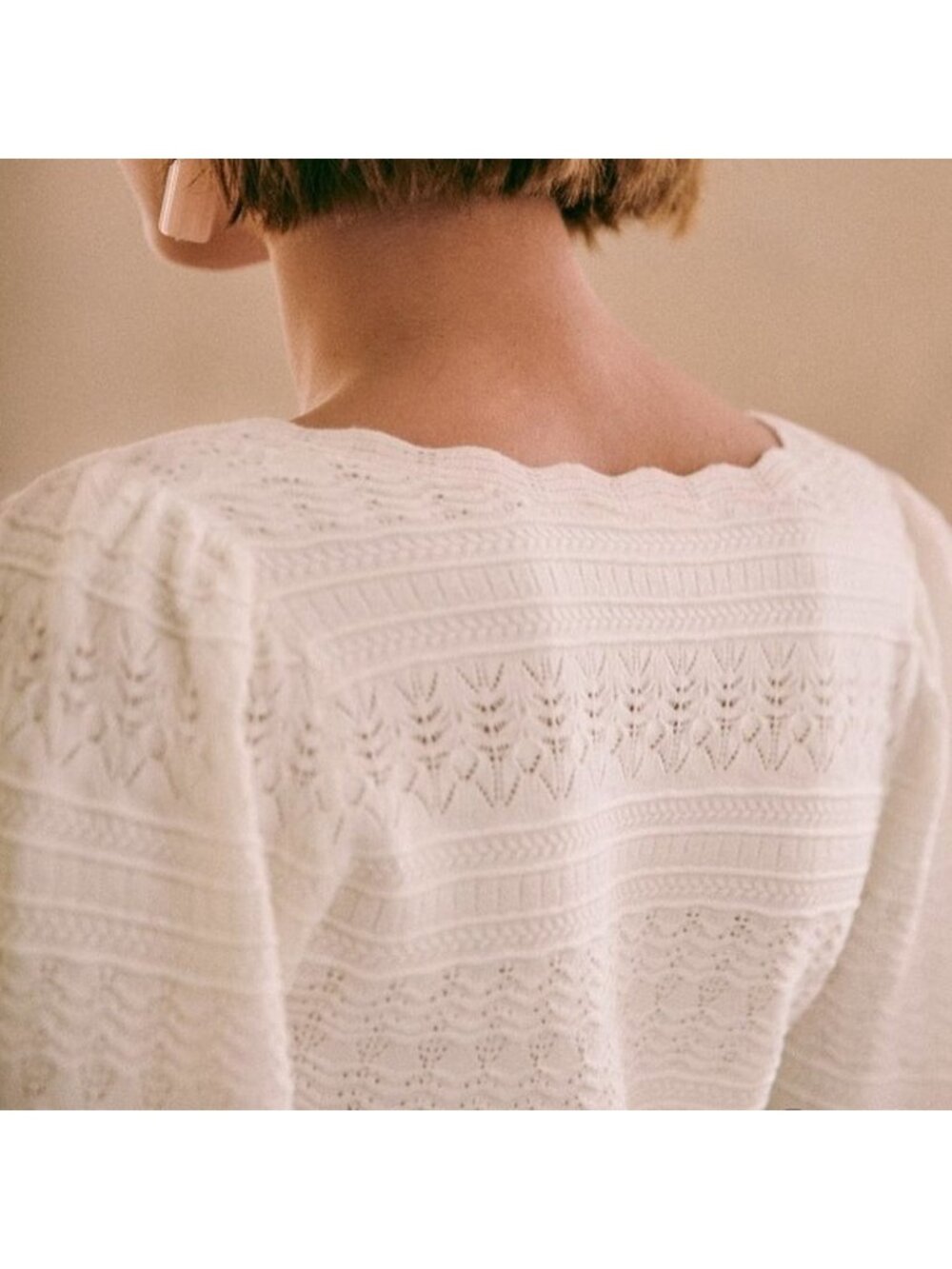 NWT La Maille Sezane Ronnie in Ecru Textured Pointelle Knit Sweater Top XS - Picture 3 of 13